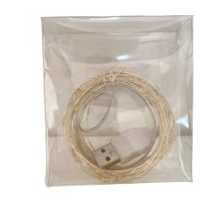 Cable plateado con 100 LEDs USB (blanco cálido)