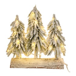 Trio de Árboles Tipo Pino Nevado de 35cm con Luces LEDs