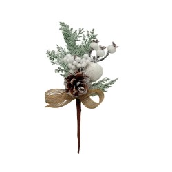 Pick Navideño De Bolitas Blancas De 27Cm