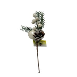 Pick Navideño De Bolitas Blancas De 30Cm