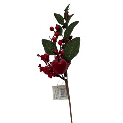 Pick Navideño De Moras Y Hojas Artificiales De 37Cm