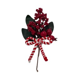 Pick Navideño Con Moño Y Moras Artificiales De 31Cm