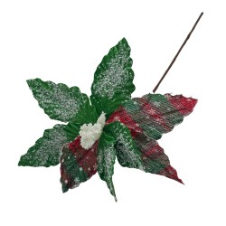 Flor Navideña Tipo Cardinal Verde Ajedrez De 40Cm