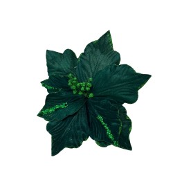 Flor Navideña Tipo Cardinal Verde Terciopelada De 40Cm