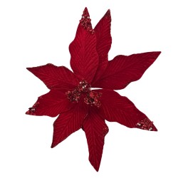 Flor Navideña Tipo Cardinal Roja Con Brillo De 40Cm
