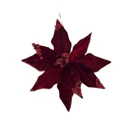 Flor Navideña Tipo Cardinal Roja Con Brillo De 40Cm