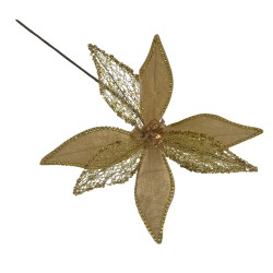 Flor Navideña Tipo Cardinal Dorada De 40Cm