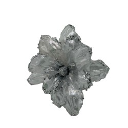 Flor Navideña Tipo Cardinal Plateada De 40Cm