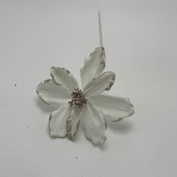 Flor Navideña Tipo Cardinal Blanca De 40Cm