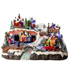 Villa Navideña Con Casitas Y Cascada