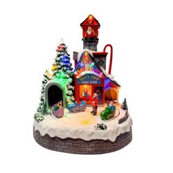 Villa Navideña Con Trineo Giratorio