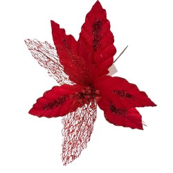 Flor Artificial De Cardenal Rojo Navideño De 30Cm